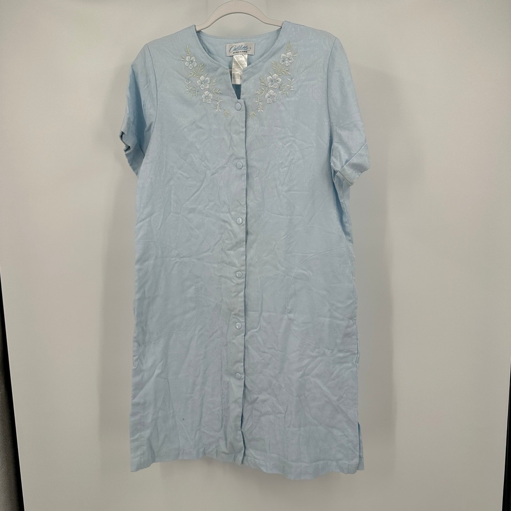 Collette Miss Elaine Women Vintage Robe Size S Cottagecore Blue Embroidered Soft